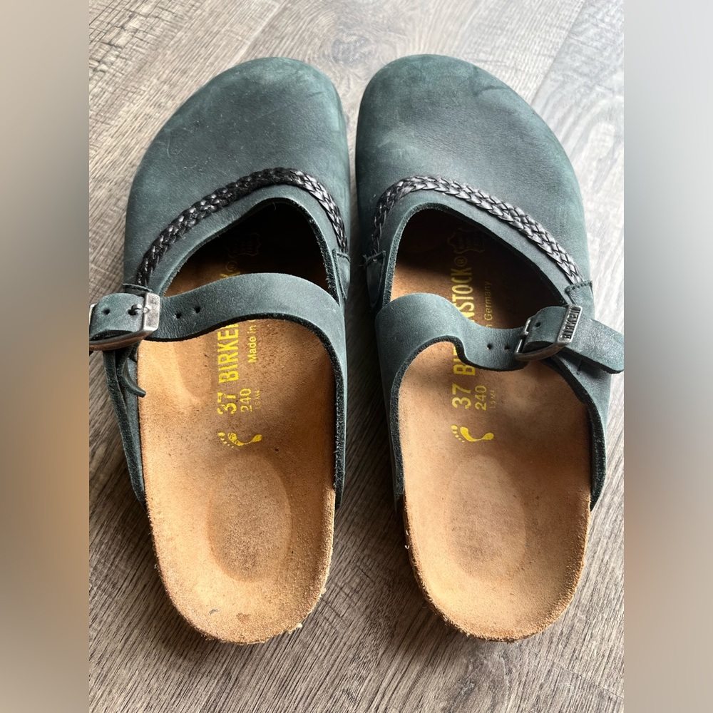 Birkenstock clogs, dark green suede, size 37 (US 7-7.5), used